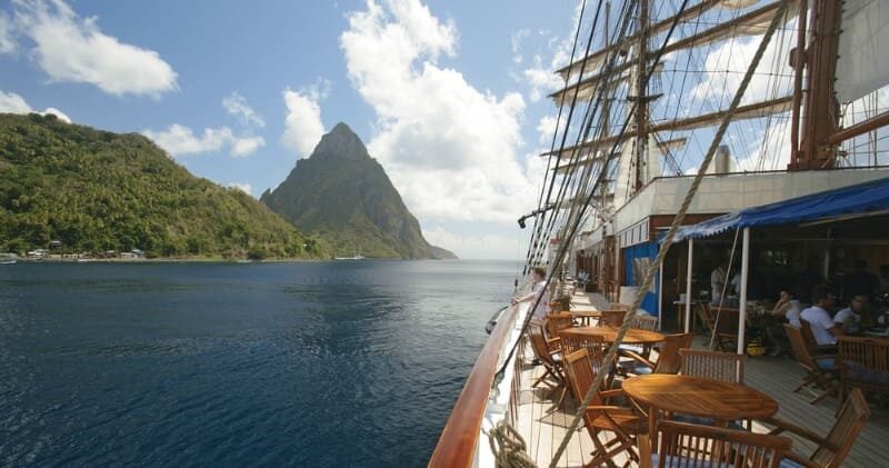 Sea Cloud II sailing around the Pitons in St Lucia